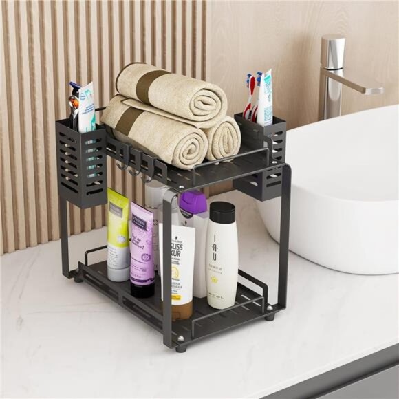 Bathroom Counter Organizer 2 Tier Storage Rack Toothbrush Holder Basket Metal - Picture 2 of 7